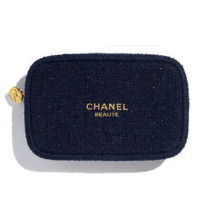 Chanel Beaute Navy Tweed Cosmetics Case Pouch